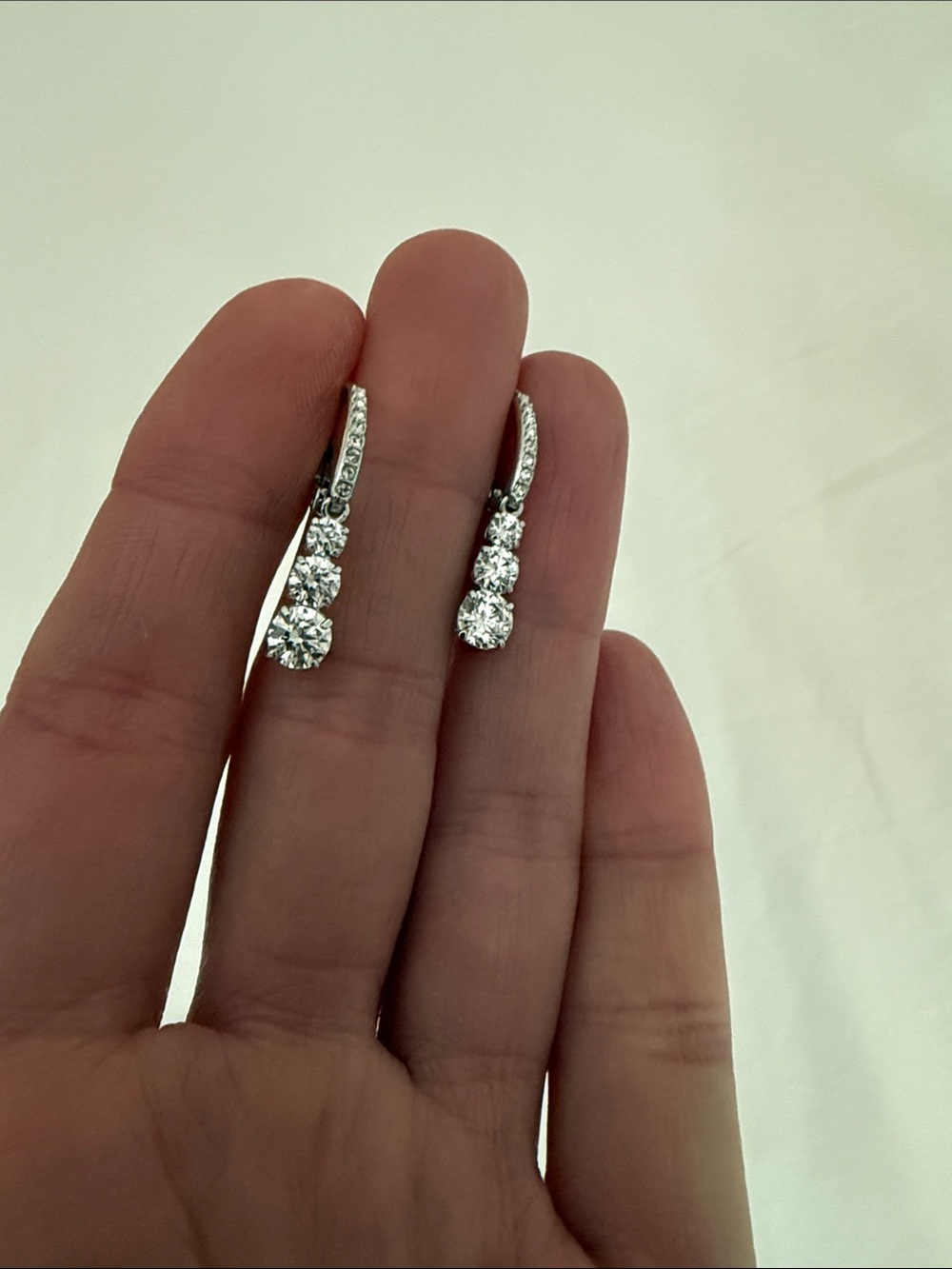 Dainty Silver Drop Earrings with Three Sparkling Stone